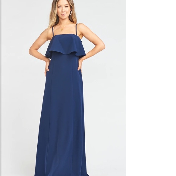 Show me your mumu Monaco Ruffle Gown navy bridesmaid dress - Picture 2 of 9
